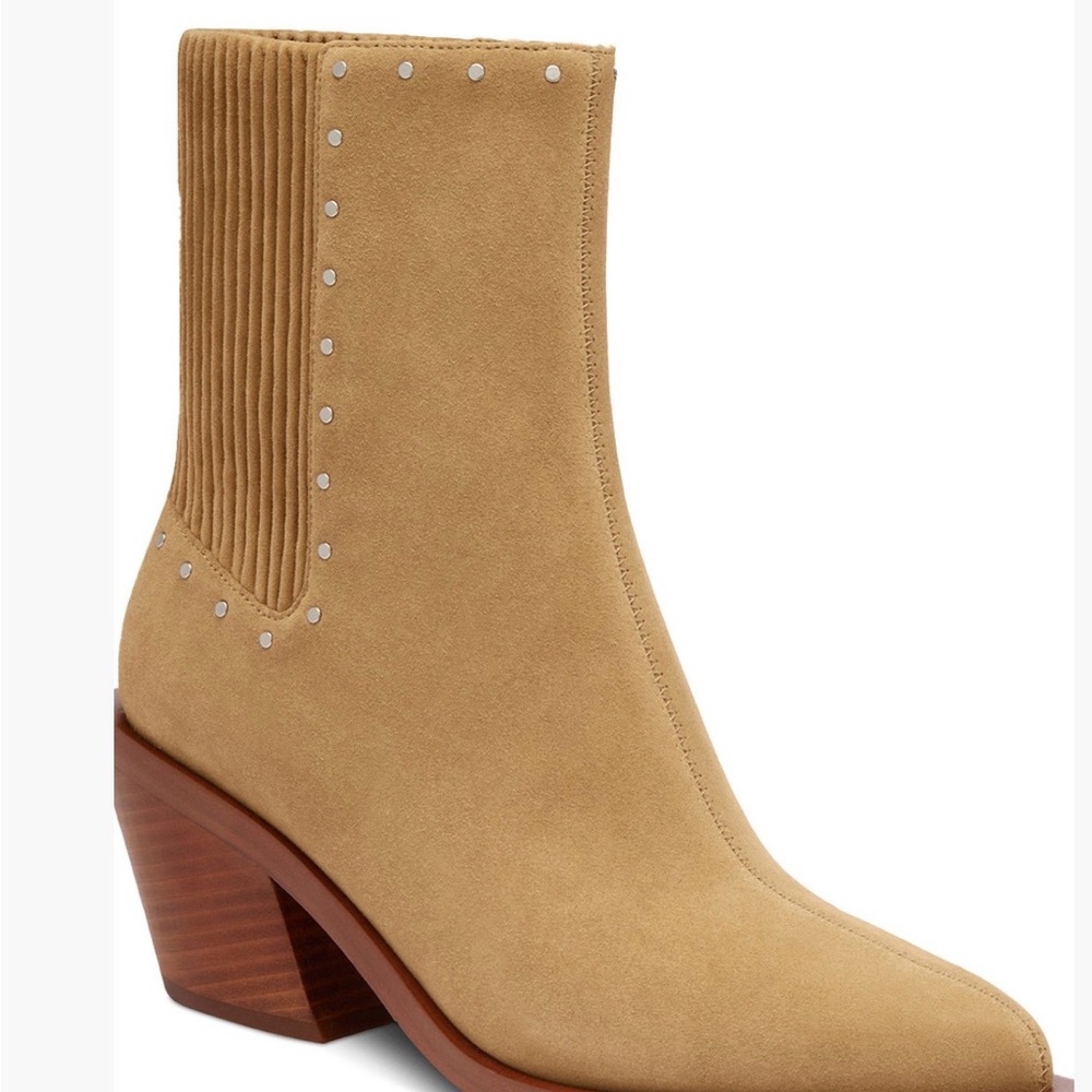 Coach Tan Heeled Boots with Stud Accents